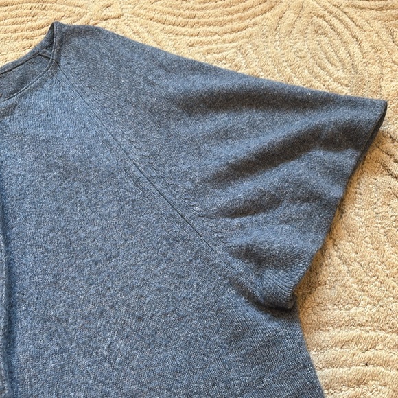 TARNISH O/S Blue Heather Wool Cardigan Button Up Shrug Poncho - Picture 3 of 5